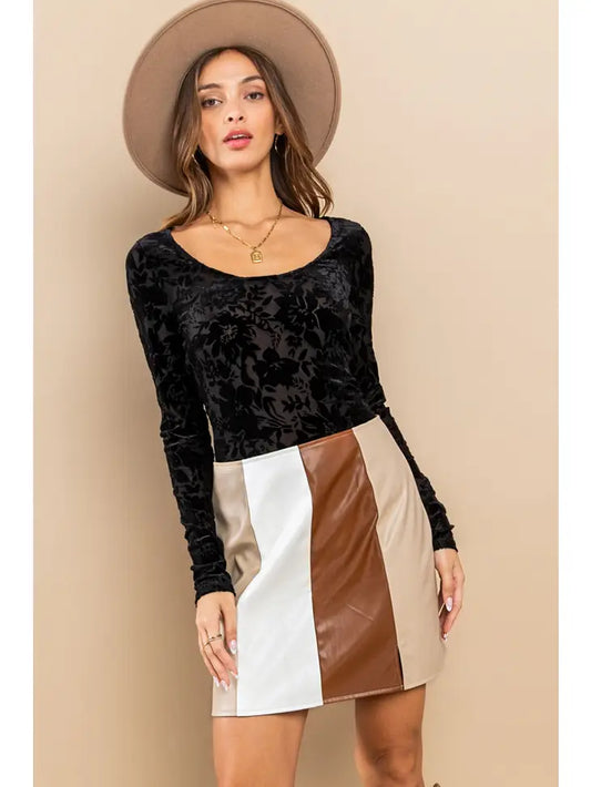 Faux Leather Color Block Skirt
