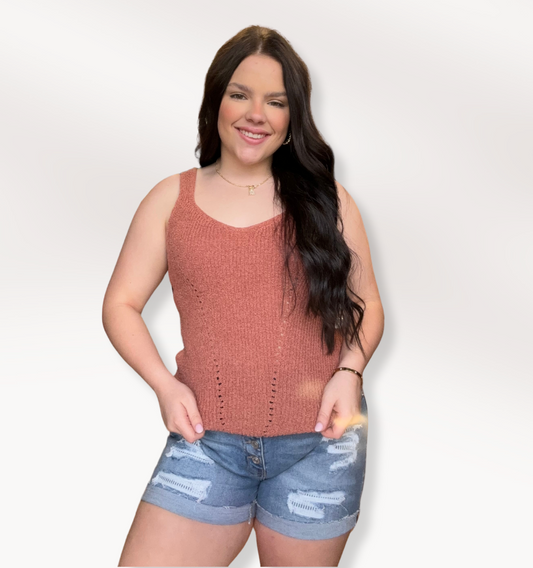 Kristy Rust Sleeveless Knitted Top