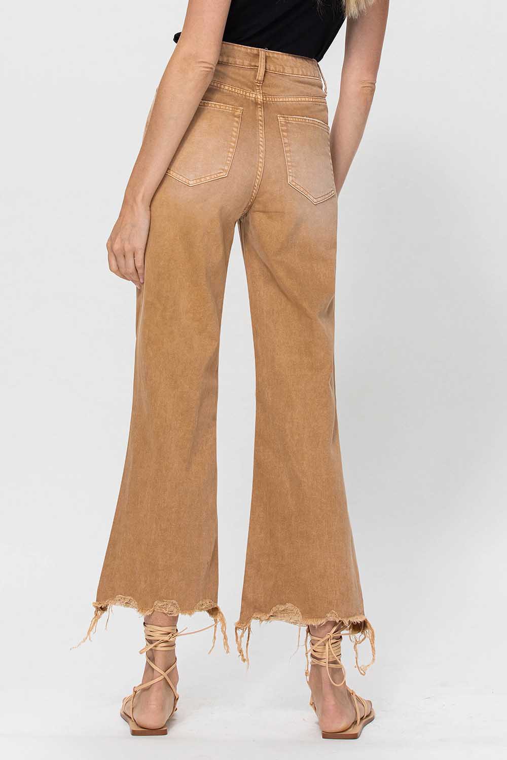 Tan High Rise 90's Vintage Cropped Flare Jeans