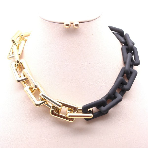 Half Mat Half Gold Chained Chunk Necklace