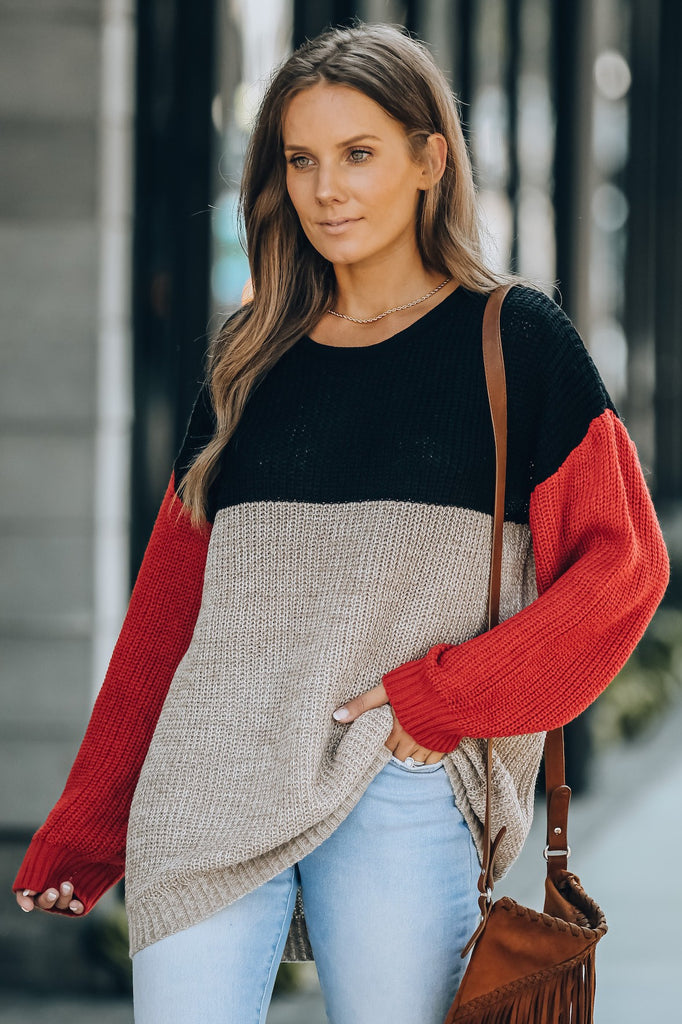 Gina Rust Color Block Oversized Sweater