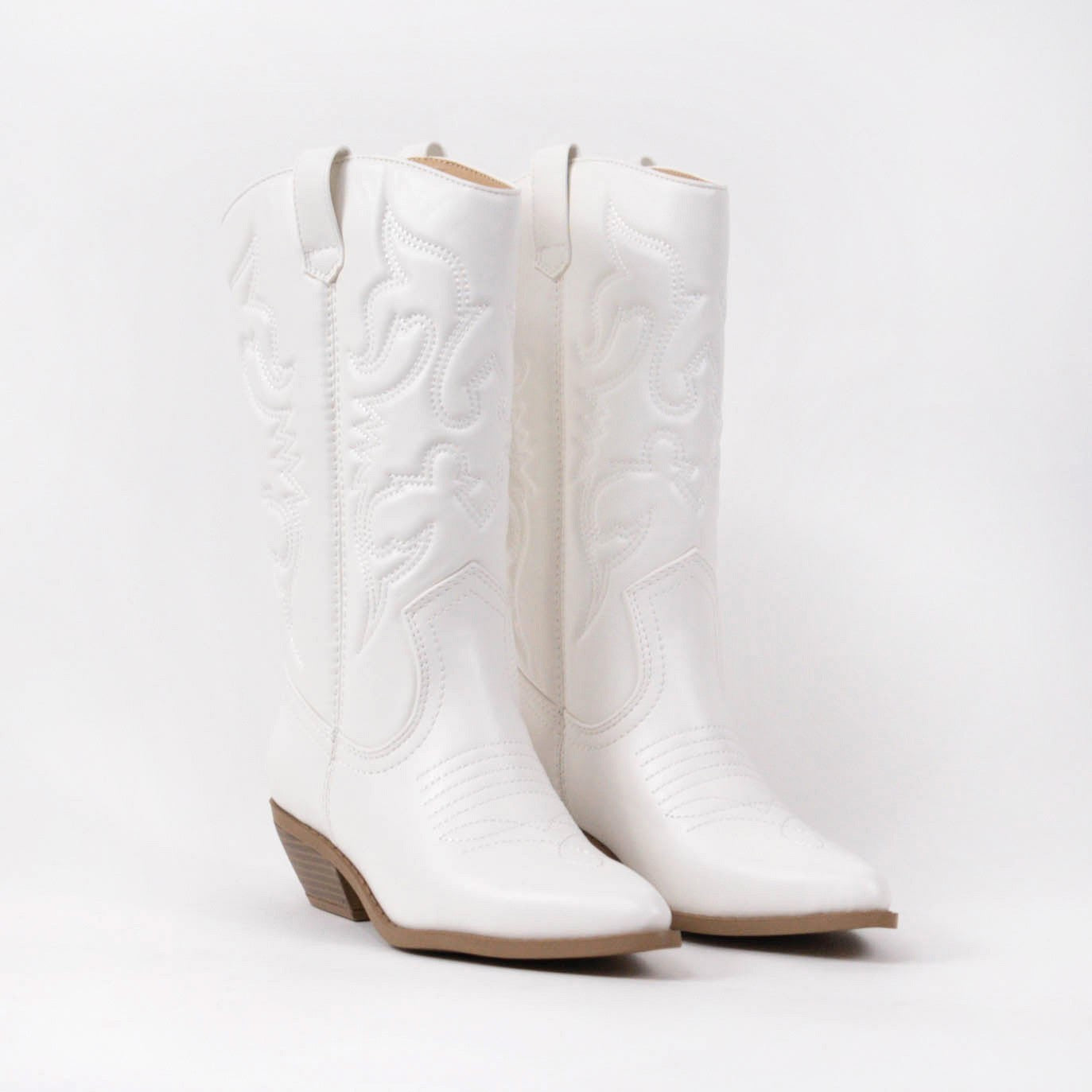 Arcade Embroidered White Mid Calf Western Boots
