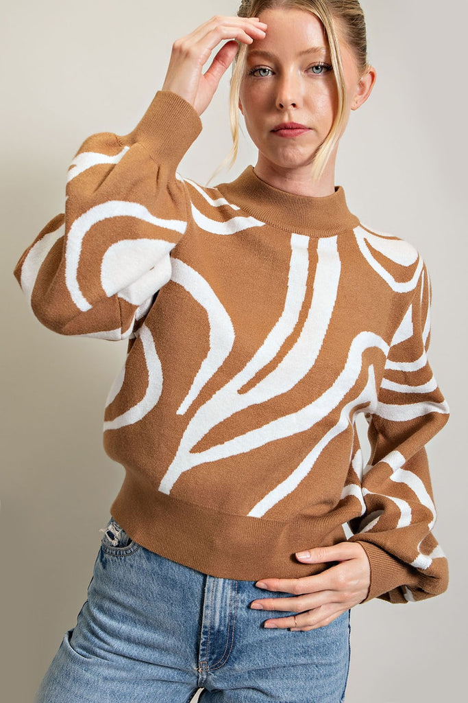Lilly Rust and Cream Mock Neck Sweater