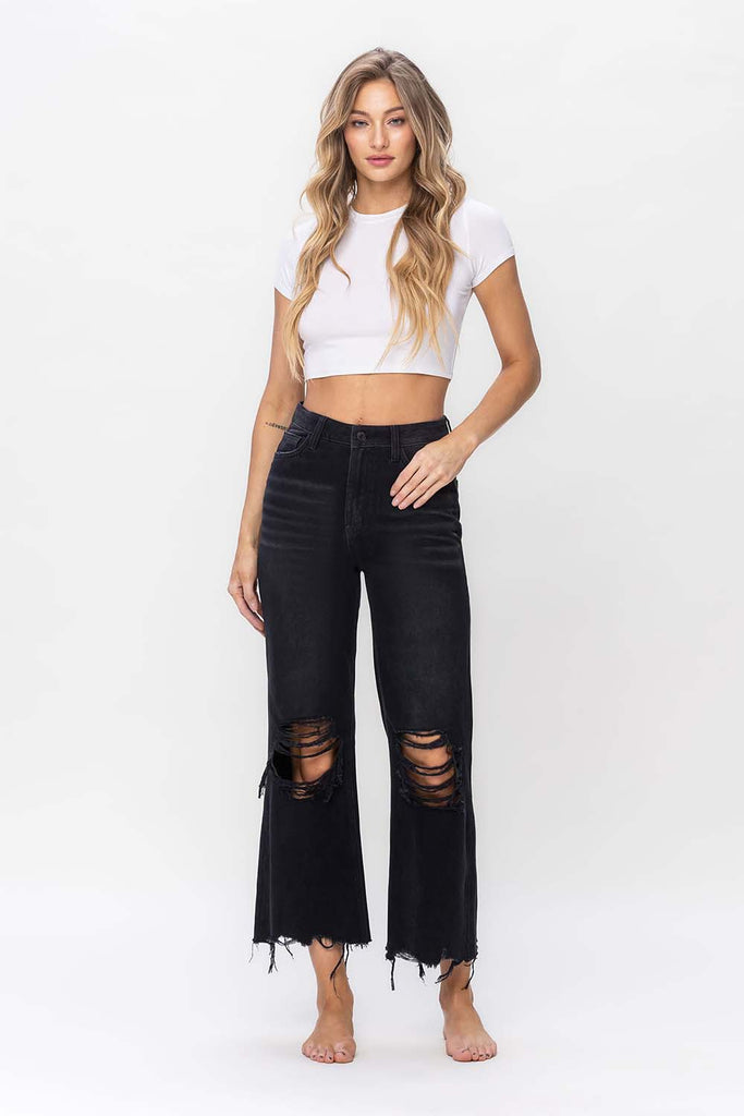 Angelica Black High Rise 90's Vintage Cropped Flare Jeans