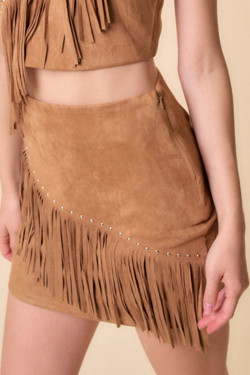 Western Fringe Studded Mini Skirt