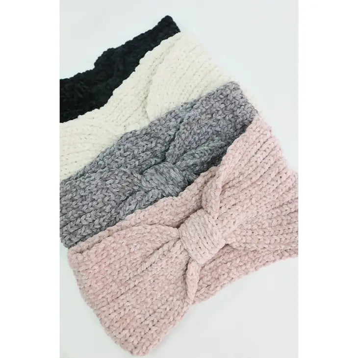 Soft Color Chenille Bow Knit Headwrap