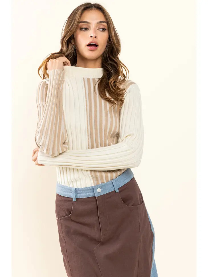 Drew Toned Long Sleeve Ribbed Sweater
