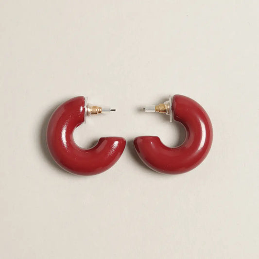 Bold Red Polished Metal Hoop Post Earrings
