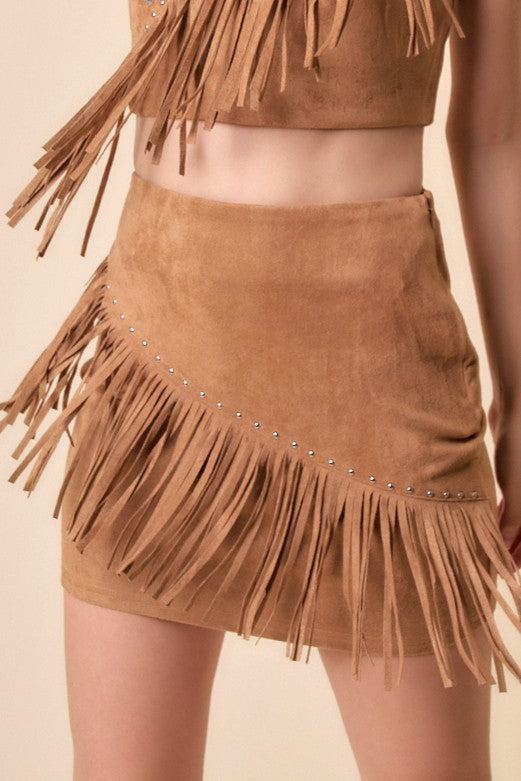 Western Fringe Studded Mini Skirt