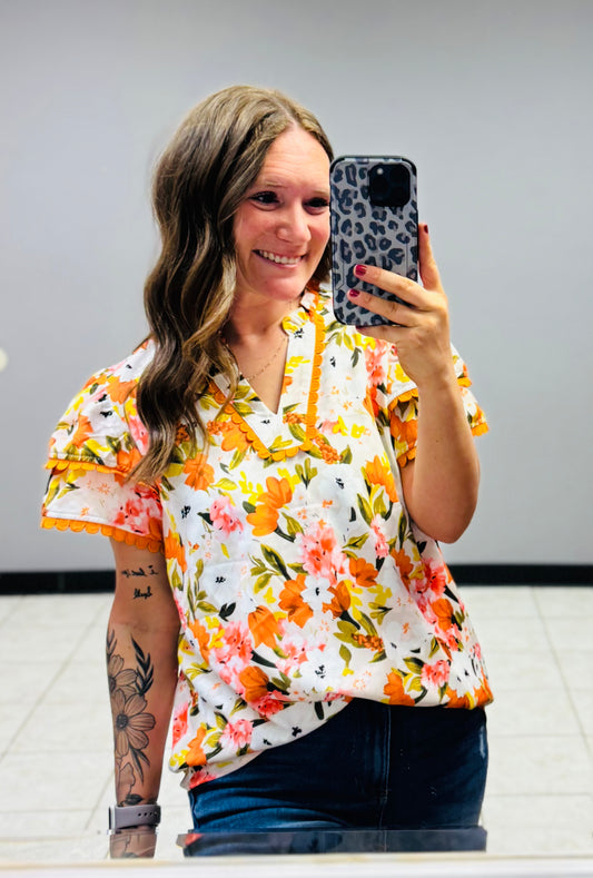 Blooming Babe V Neck Ruffle Shirt