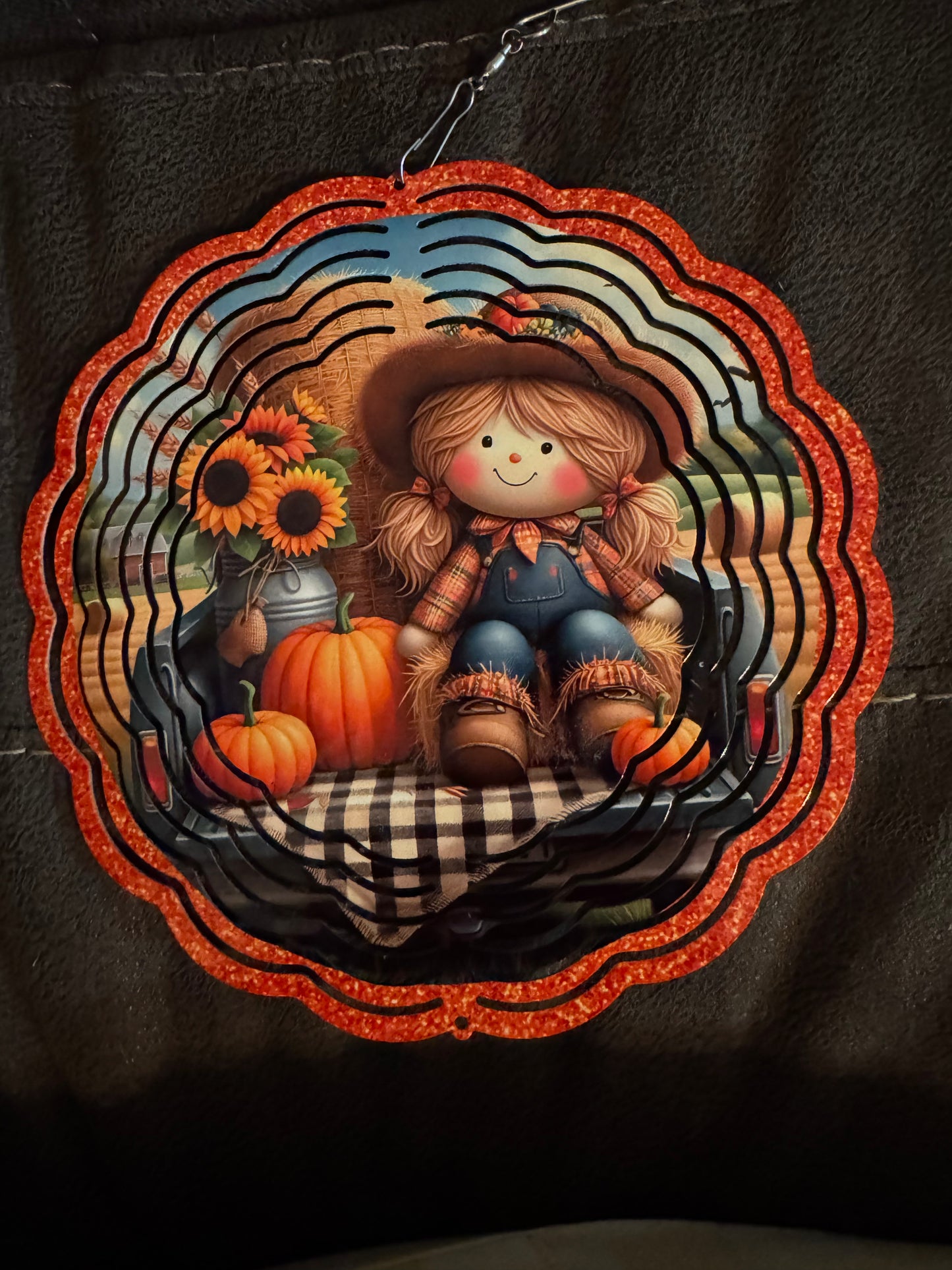 Scarecrow Girl with Sunflowers Wind Spinner