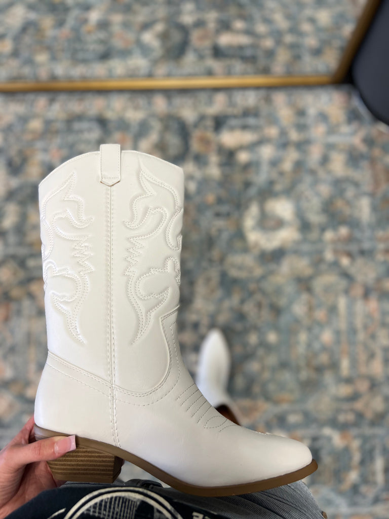 Arcade Embroidered White Mid Calf Western Boots