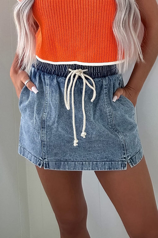 High Waist Pocket Denim Skort