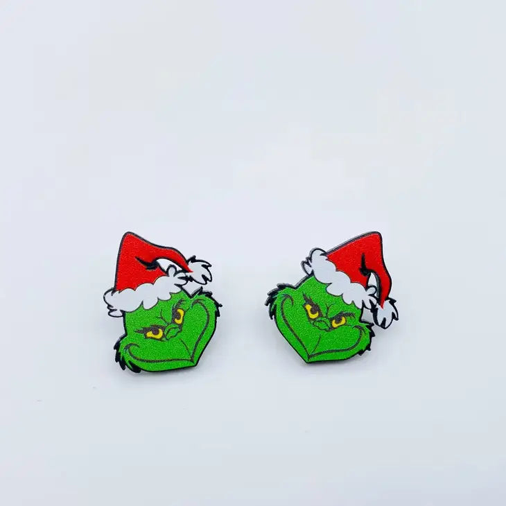 Grinch With Christmas Hat Studs