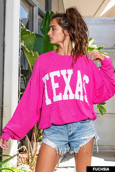 "Texas" Fuchsia Textured Oversized Sweater